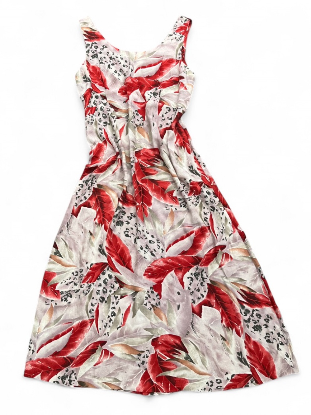 Tobi Vintage Red Leaf Print Sleeveless Midi Dress